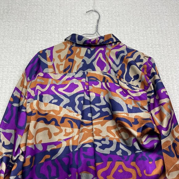 Y2K Rouie Purple / Orange camo AOP Button Up Top Sz 14 Funky Party Canada Made - Picture 14 of 14